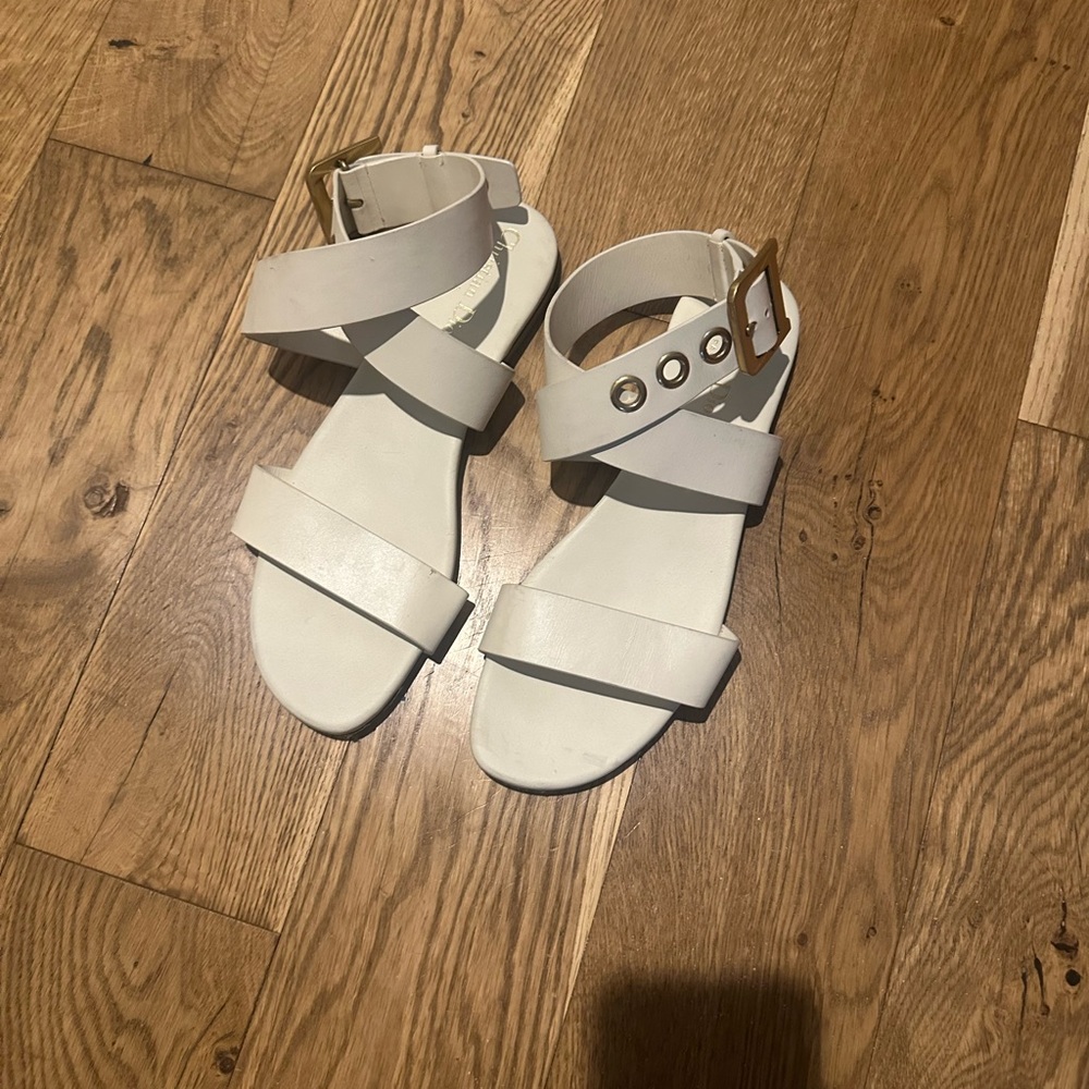 Christian Dior White Strappy Sandals with Gold Buckle